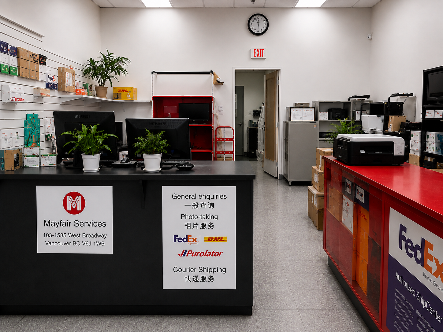 Mayfair Services shipping counter and service area